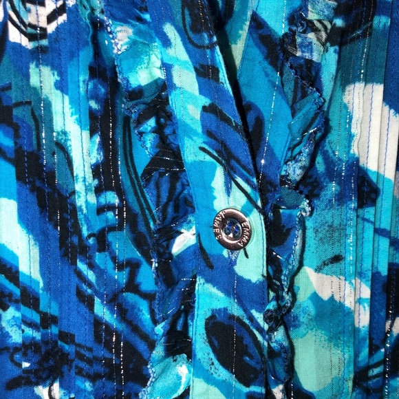Emma James Top Blue‎ Swirl Print Top Pleated Ruffle Blouse Button Down Blouse - Picture 8 of 10